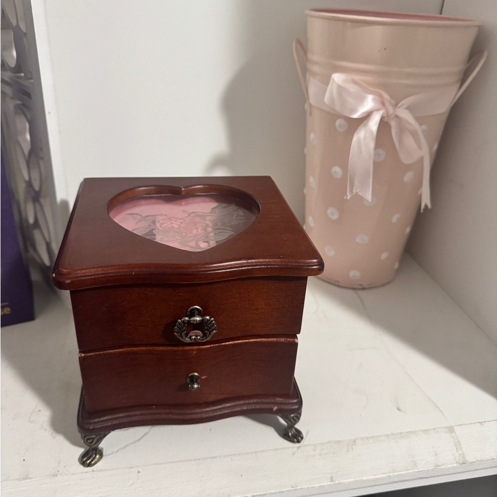 Wooden Jewelry Box with Heart Design